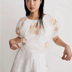 Madewell Floral White and Tan Women's Top size medium